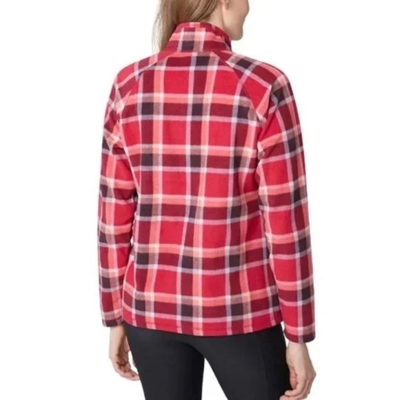 Eddie Bauer Fleece Quarter Zip Pullover Long Sleeve, Red/Pink Plaid, X-Small NWT - Picture 2 of 11